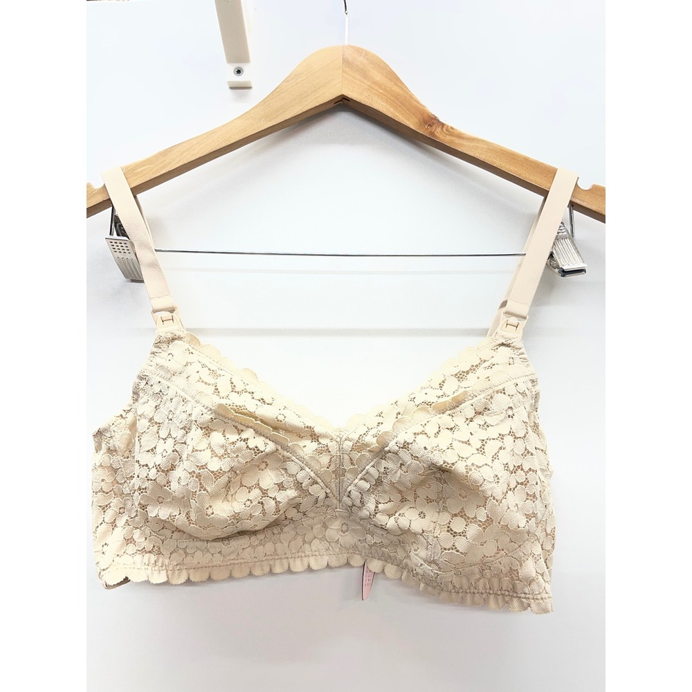 Momanda Womens Lace Wireless Nursing Bra Beige Floral Maternity 34C